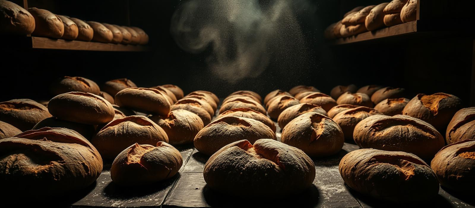 Pães artesanais em padaria profissional